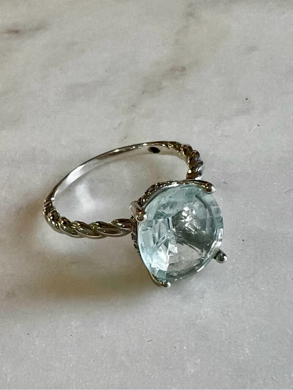 925 Sterling Silver Blue Gemstone Solitaire Halo Twisted Band Ring Size 5